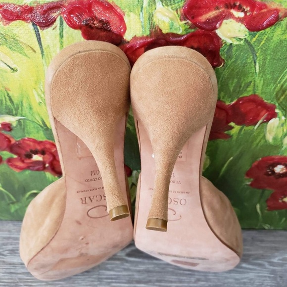 Oscar De La Renta camel beaded open toe heels - Picture 3 of 8